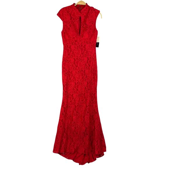 Betsy & Adam Mermaid Regencycore Evening Gown Prom Dress Women 10 Red Lace USA